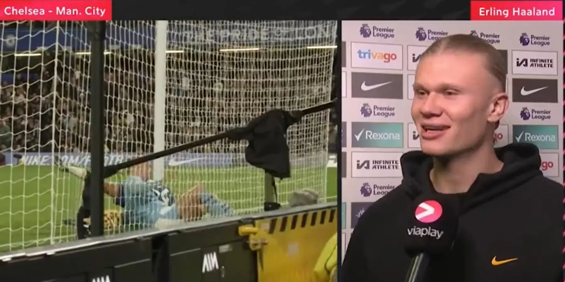 Erling Haaland scoorde een doelpunt tegen Chelsea met zijn ballen