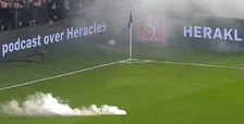 De beelden: Heracles-fans gooien vuurwerk op het veld, tijdelijke staking in Almelo