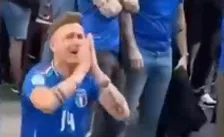 Humor: Italiaan zakt door zijn knieën na 'pijnlijke' actie van Albanië-fan